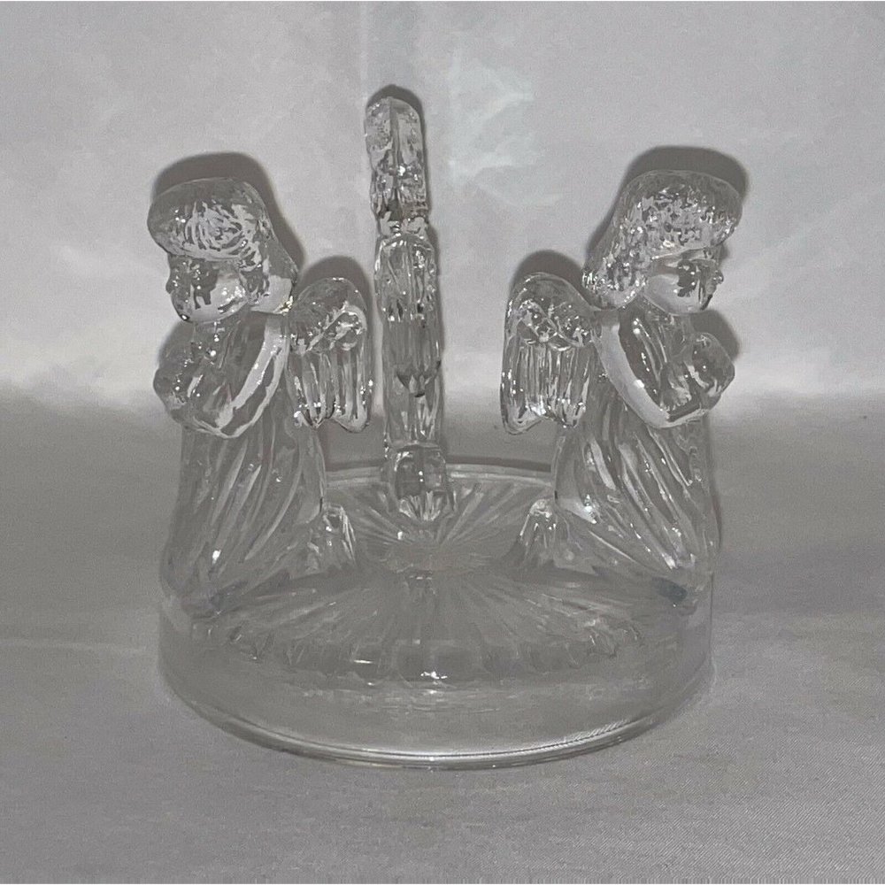 Vintage Three Praying Angels Crystal Clear Votive Candle Holder Made In Taiwan